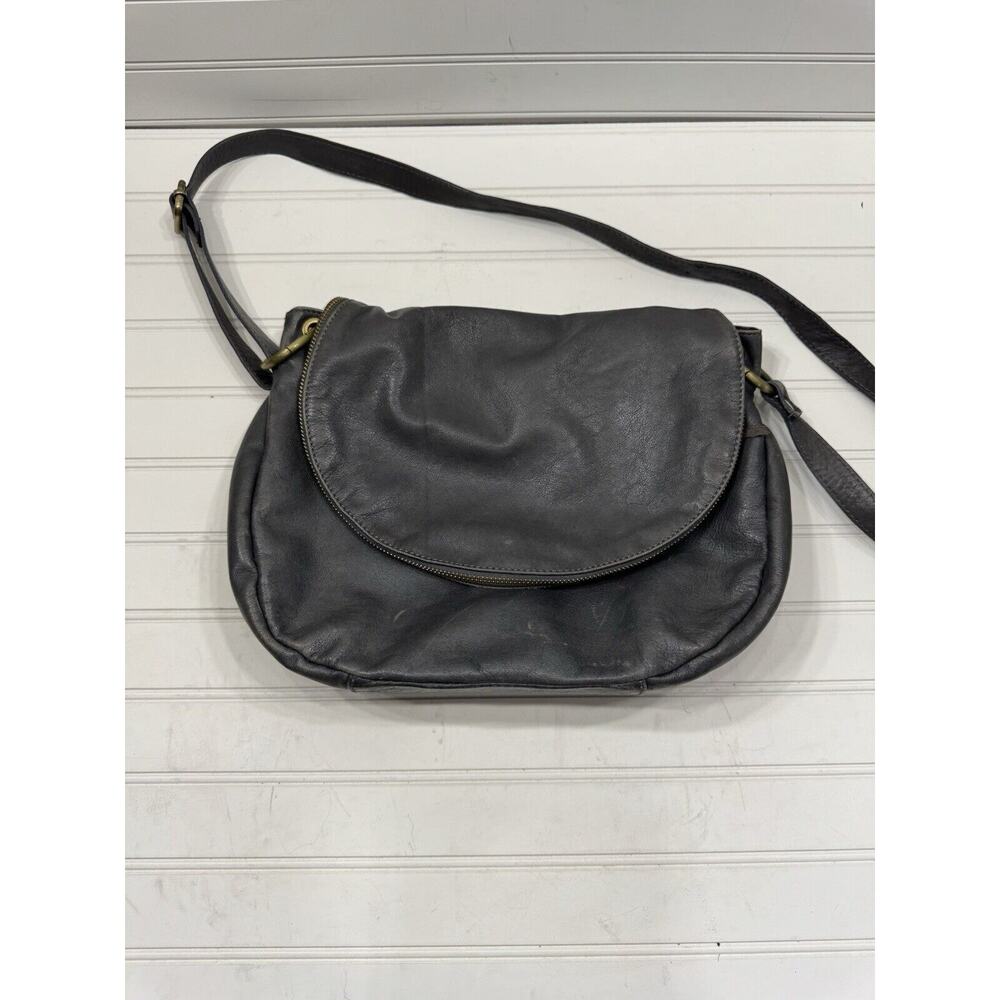 Unbranded Fold Over Zip Made In Italy Leather CrossBody Shoulder Bag Tassel Gray - Picture 1 of 5